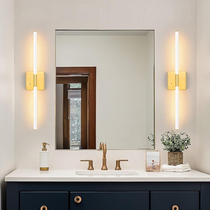 30 Inch White Gold Battery Operated Wall Sconces Set of 2, Dimmable Battery Wall Sconce with Remote Control, LED Rechargeable Sconces, Modern Wireless Wall Lights for Bedroom, Living Room