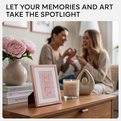 Homeforia Rose Gold 4x6 Picture Frame, High End Metal 4 x 6 Frames with Mat 3 x 5 for Print, 4by6 Desk Frame Matted to 3x5 inch Photo, 4 by 6 Wall or Tabletop Frame, Tempered Glass, Wall Kit, Set of 2