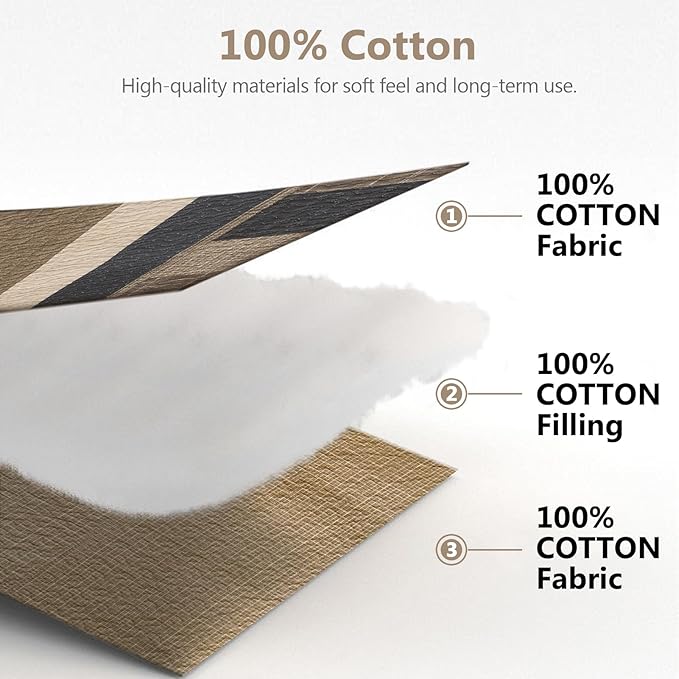 100% Cotton 120"x102" Oversized Quilt Bedspread, Plaid Pattern Oversized Queen Extra Large Quilt Bedding Set, Reversible XL Bed Spread Lightweight Comforter, Brown/Beige/Cream, 3Pcs