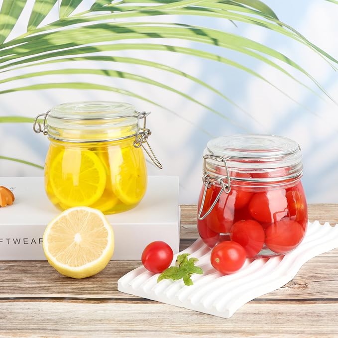 16 oz Glass Jars with Airtight Lids, 6 Pack Wide Mouth Mason Jars with Clamp Lids for Kitchen Canisters, Food Storage Containers for Pickling, Coffee, Spices, Sugar, Herbs