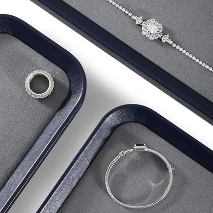 Ring Display Tray, Leather Earring Organizer,Luxury Key Tray,Premium Decorative Tray,Blue-Grey Jewelry Dish