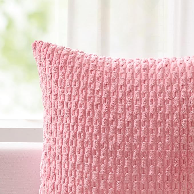 Kevin Textile Valentines Day 12x24 Inch Pillow Cover 1 Pack Boho Decorative Soft Striped Corduroy Lumbar Farmhouse Accent Rectangle Cushion Case for Living Room Couch Sofa Bed, Pink