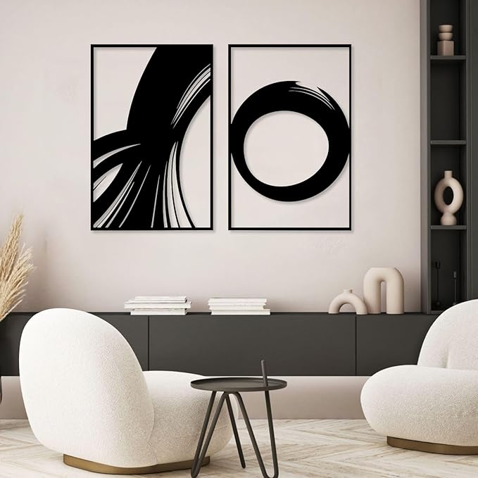 Hotuijxca Geometric Metal Wall Art, Modern Geometric Wall Art, Abstract Metal Wall Decor, Midcentury Modern Wall Decor for Living Room, Bedroom (Black, 18x26in|46x62cm, metal wall art)