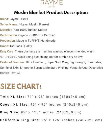 Muslin Blanket - Pure 100% Turkish Cotton Airy Soft Light Versatile Gauze Throw Blanket for Bed, Couch, Sofa (White, Twin XL Size (71" x 95" inch))