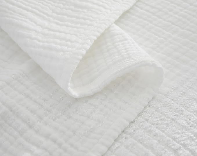 100% Cotton Muslin Queen Blanket (90" x 90") – A Luxuriously Soft, 4-Layer Lightweight and Breathable Gauze Blanket, Perfect for Year-Round use on beds, couches (White, Queen)