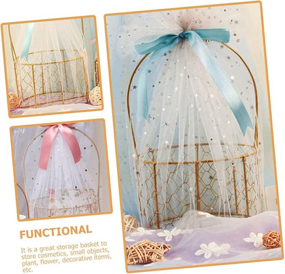 Round Iron Wire Basket with Handle Versatile Storage for Wedding Decorations Home Organization and Party Favors Housewarmings and Special Occasions