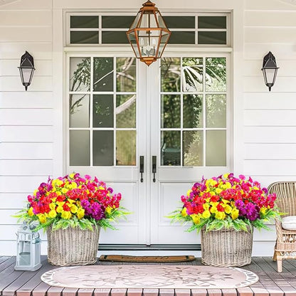 16 Bundles Outdoor Artificial Fake Flowers UV Resistant No Fade Plastic Faux Morning Glory Silk Flowers Plants for Home Garden Porch Patio Window Box Farmhouse Hanging Décor