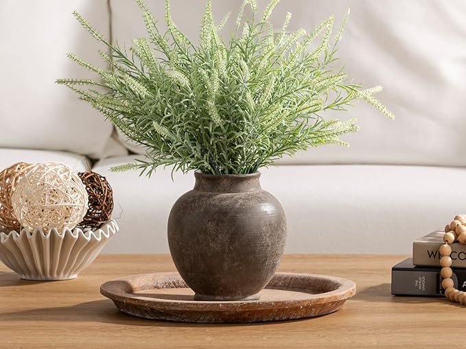 Ceramic Flower Vase, 6.7 Inch Rustic Farmhouse Decorative Vase Pottery Pampas Grass Vases for Home Decor Table Living Room Entryway Mantel Bookshelf Bedroom Bathroom Kitchen - Brown
