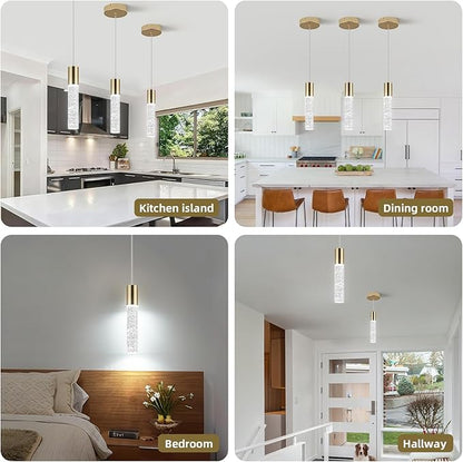 OKELI Modern Pendant Light,3 Color LED Bubble Crystal Island Light Fixtures,Gold Mini 3CCT Pendant Lighting for Kitchen Island,Bar,6W,3000-6000K,ETL