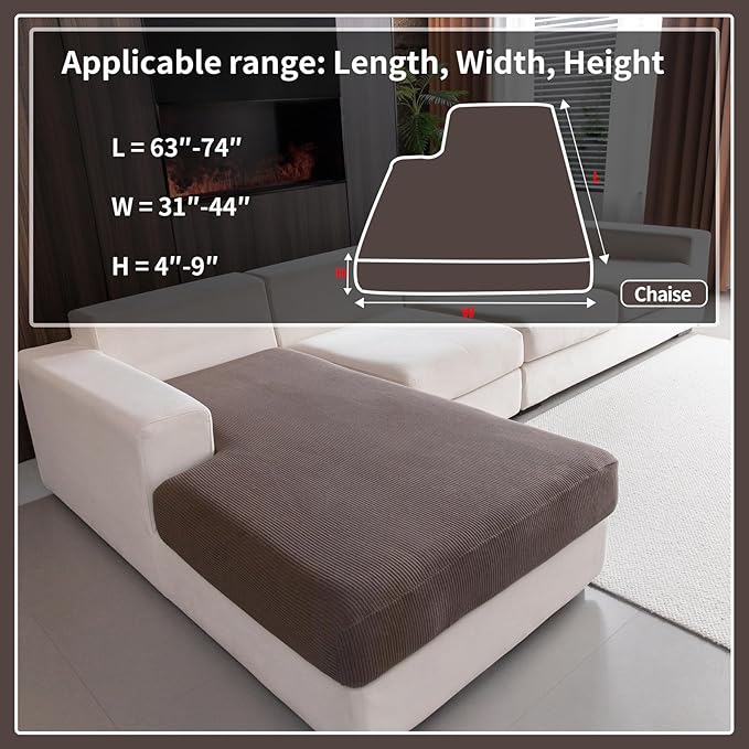 Sectional Couch Covers, Wear Resistant Stretch Sofa Covers Washable Soft Couch Cushion Covers Anti Slip Furniture Protector Sofa Slipcovers for Pets(1 Piece Chaise Cover, Brown)