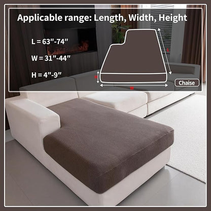 Sectional Couch Covers, Wear Resistant Stretch Sofa Covers Washable Soft Couch Cushion Covers Anti Slip Furniture Protector Sofa Slipcovers for Pets(1 Piece Chaise Cover, Brown)