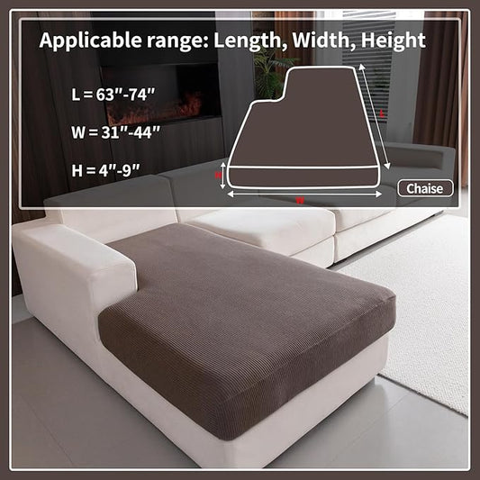 Sectional Couch Covers, Wear Resistant Stretch Sofa Covers Washable Soft Couch Cushion Covers Anti Slip Furniture Protector Sofa Slipcovers for Pets(1 Piece Chaise Cover, Brown)