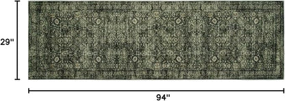 Morebes Washable Dark Green Runner Rug 2x8, Vintage Boho Runners for Hallways Non Slip, Soft Floral Indoor Floor Throw Carpet for Kitchen Laundry Room Bedroom Bathroom Living Entryway
