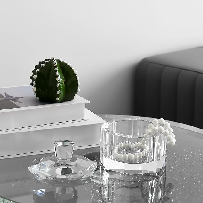 Crystal Candy Dish with Lid Hand-Cut Home Decorative Jewelry Box/Jar W 5" x H 5" with Multi-faceted, Comes With Gift Box