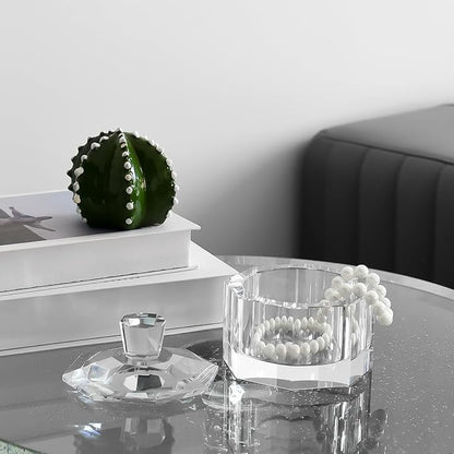 Crystal Candy Dish with Lid Hand-Cut Home Decorative Jewelry Box/Jar W 5" x H 5" with Multi-faceted, Comes With Gift Box