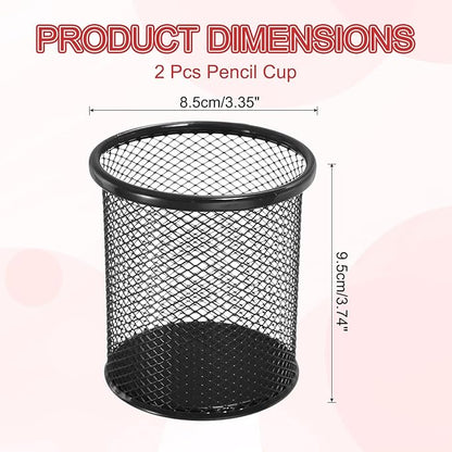 uxcell 2Pcs Mesh Pencil Holder, Metal Pen Cup Desk Organizer Makeup Brush Cup Holder for Home, Office, Classroom(Black)