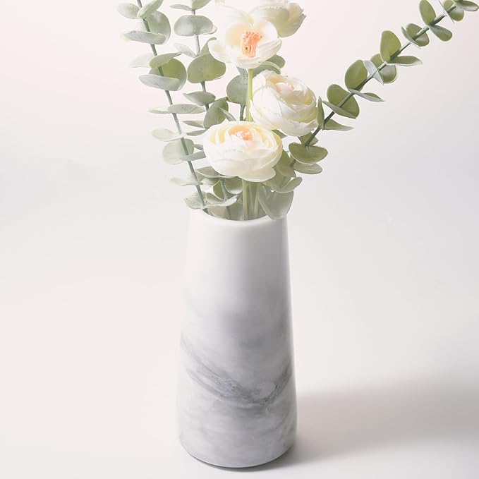 A Grade Natural Marble White Flower Vase, Finely Polished Stone, Decorative Modern Floral Vase, Concisely Designed Centerpiece, Bedroom, Office Wedding (Cylinder)