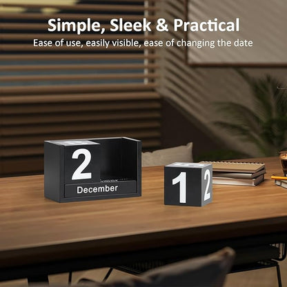 Wooden Block Calendar for Desk, Small Size Daily Desktop Perpetual Desk Calendar, Cute Date Display Desk Accessories for Home Office Decor, Teacher, Classroom, Reusable Yearly, Black