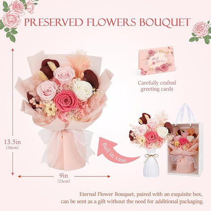 Flowers for Delivery Preserved Flowers with Vase That Last 3-5 Years Real Forever Flowers Rose Bouquet for Mom Anniversary Birthday Thanksgiving Christmas Gift for Women Grandma Wife Friends Her