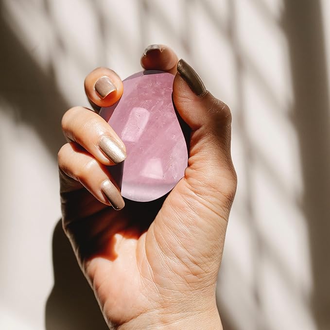AMOYSTONE Rose Quartz Crystal Egg with Base for Healing Reiki Home Decor - Easter Egg Height 2.5-3