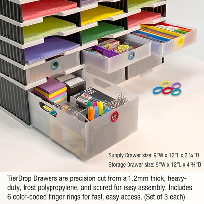 Desktop Organizer 12 Letter Tray Sorter PLUS Riser Base, 3 Supply & 3 Storage Drawers - TierDrop PLUS Keeps All of Your Documents & Supplies in Clear View & Within Arm's Reach Using Minimal Desk Space