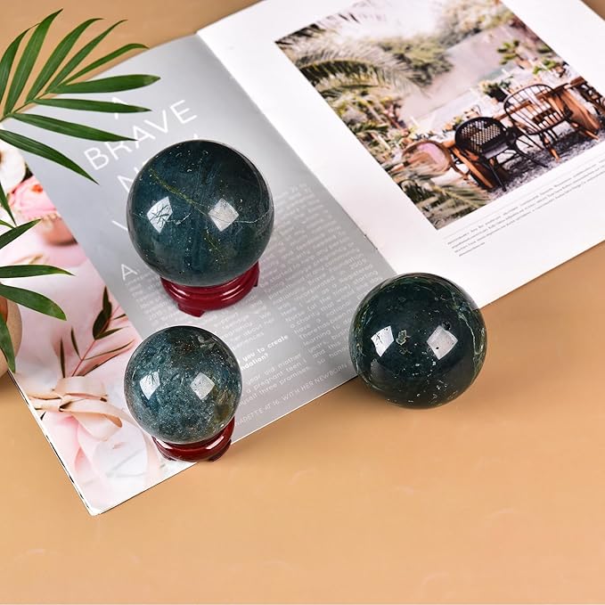JIC Gem Ocean Jasper Crystal Ball with Wooden Stand Healing Crystal Sphere Ball for Feng Shui Decor Spiritual Gifts 70-80mm
