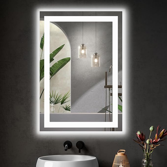 Sweetcrispy 24.1"x36.1" Smart Anti-Fog LED Bathroom Mirror with Front Light & Backlit, 3 Color Temperatures, Dimmable, Memory Function, Rectangle Modern Vanity Mirror