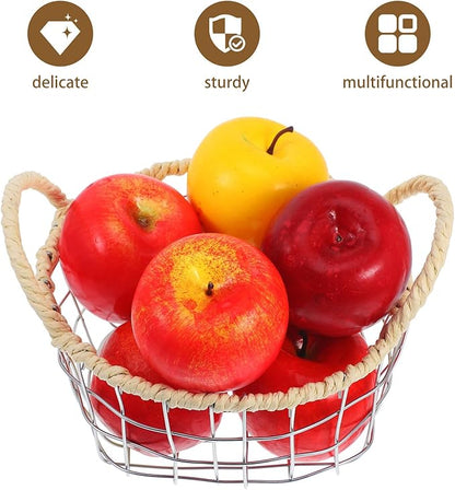 Woven Iron Wire Basket with Handles Small Size Desktop Fruit Holder Bread and Snack Storage Basket for Kitchen Countertop Organization
