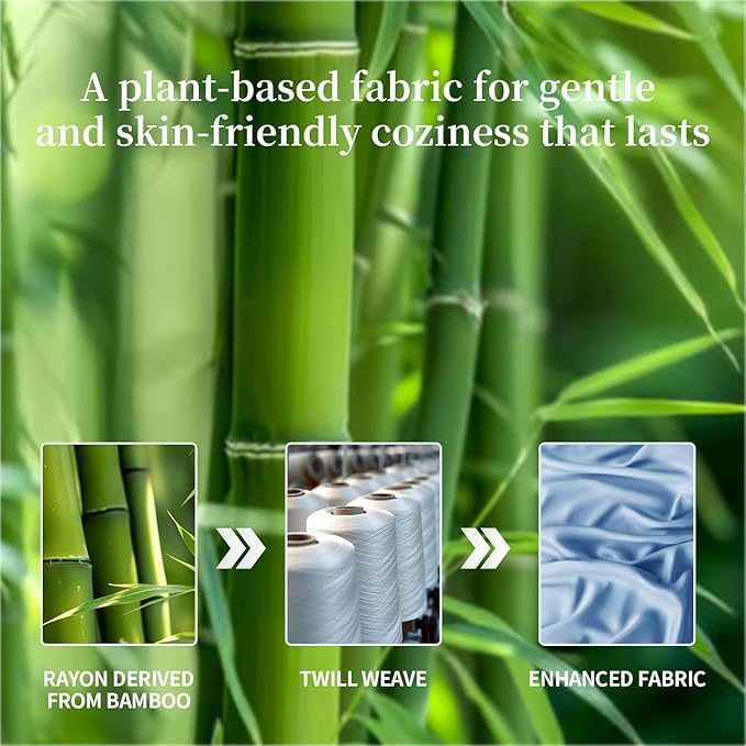 Shilucheng 100% Viscose Derived from Bamboo_ Sheets Cal King Size 4pcs - Ultra Cooling & Silky Soft Bed Sheets, 16" Deep Pocket, Perfect for Hot Sleepers, Hotel Bedding Sheets(Lake Blue)