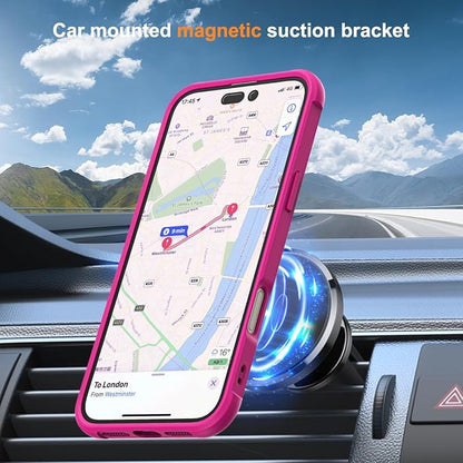 Compatible with iPhone 17 Case with Invisible Magnetic O-Ring Stand Military-Grade Translucent Phone Case for iPhone 17 6.3" [Compatible with Mag-Safe][Great Grip Feeling], Rose