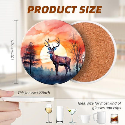 Coasters Set of 6 Ceramic Drink Coaster with Cork Base Modern Style Coasters for Mugs and Cups Office Kitchen 4 in
