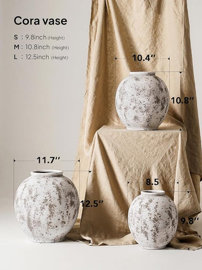 Large White Ceramic Vase - 9.8 Inch Rustic Farmhouse Vase for Home Decor,Grey