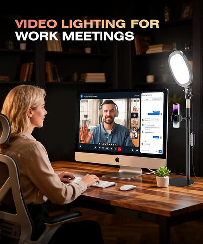 PQRQP Ring Light with Stand, Adjustable Desktop Light with Phone Holder, CRI 97+, Video Conference Light for Zoom Meetings, Webcam, Recording, Live Stream