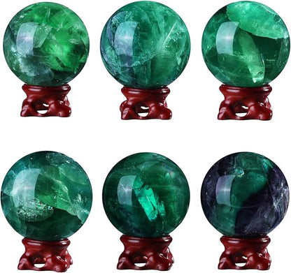 Sportmusies Natural Fluorite Stone Ball with Resin Base, Polished Fluorite Sphere Figurine Desk Home Reiki Healing Decoration, 2.4-2.75 inches