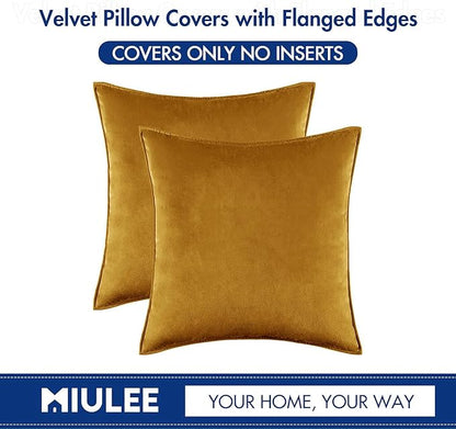 MIULEE Fall Pack of 2 Mustard Yellow Decorative Velvet Throw Pillow Covers Soft Pillowcases Solid Square Cushion Case for Summer Sofa Bedroom Car 18x18 Inch