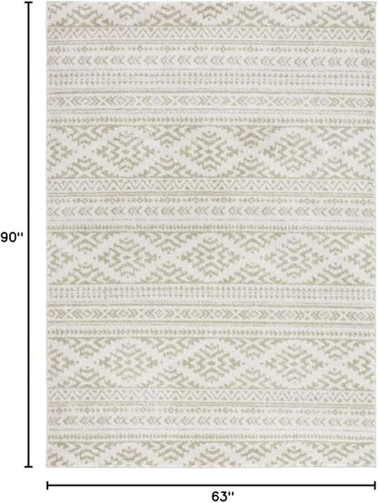 SAFAVIEH Tulum Collection Area Rug - 5'3" x 7'6", Ivory & Sage, Moroccan Boho Tribal Design, Non-Shedding & Easy to Clean, Ideal for Living Room, Bedroom, Dining Space (TUL272H)