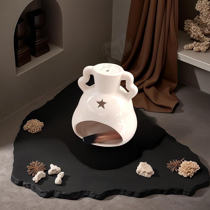 Handmade Ceramic Palo Santo Holder Burner & Sage Holder - Mini Tabletop Chiminea Burner Tray with Ash Catcher, Decorative Incense Holder for Spiritual Meditation & Yoga