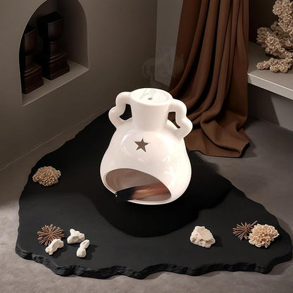 Handmade Ceramic Palo Santo Holder Burner & Sage Holder - Mini Tabletop Chiminea Burner Tray with Ash Catcher, Decorative Incense Holder for Spiritual Meditation & Yoga