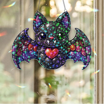 Sweet Heart Bat Acrylic Suncatcher, Window Hanging Sun Catcher Ornament, Crystal Prism Light Catcher Decor, Sunlight Window Decor, Aesthetic Home Decor Gift