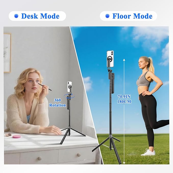 Magnetic Auto Face Tracking Selfie Stick Tripod for iPhone 70.9" Automatic Portable Phone Camera Tripod Stand with Remote, 360 Rotation Follows Your Movement for Video Recording, Travel, Vlogging