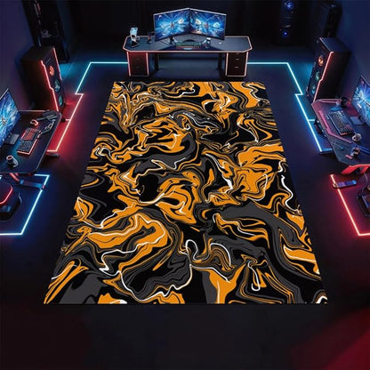 Abstract Orange Black Rug 3x5 Small Area Rugs Fluid Swirl Stripes Rugs Non Slip Non Shedding Print Washable Floor Carpet for Living Room Bedroom Kids Room Office Study Foyer Hallway