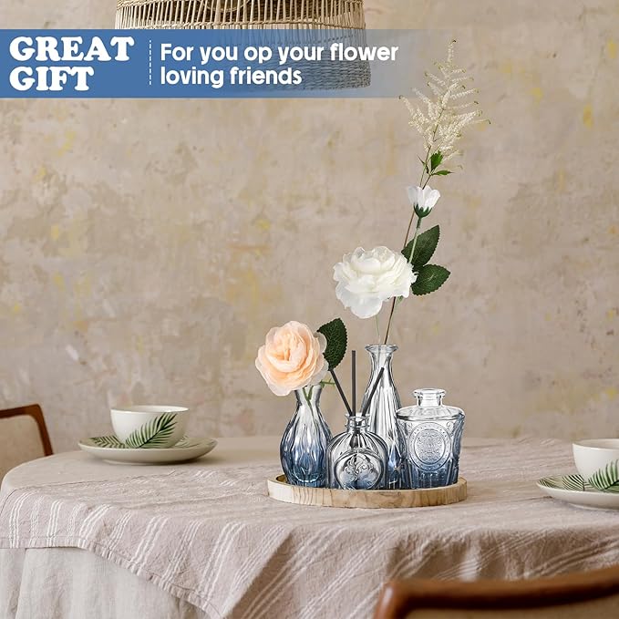 20 Pcs Glass Bud Vase Set Small Vintage Flower Vase in Bulk for Centerpieces Rustic Decorative Glass for Wedding Table Home Christmas Decoration (Gradient Blue)