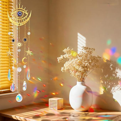 Crystal Suncatcher, Suncatcher for Windows Hanging Indoor Outdoor, Evil Eye Sun Catchers Prisms Rainbow Maker Home Garden Backyard Ceiling Room Decor for Valentines's and Mother's Day Birthday Gift