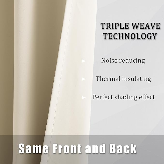 DUALIFE Cream Beige Curtains 96 Inch Length Blackout Window Drapes for Bedroom Thermal Insulated Room Darkening Curtains 2 Panels for Living Room,Grommet Top 52x96 Inches Long Buttercream