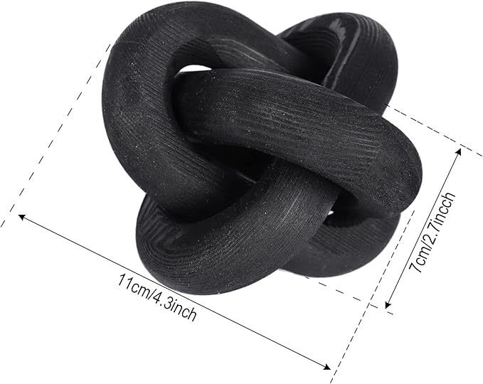 3-Link Wood Chain Link Decor, Coffee Bar Table Decor, Farmhouse Wood Chain Knot Boho Hand Carved Decorative Wood Link Chain for Entryway Dinning Table Bookshelf Tiered Tray Home Decor (Black)