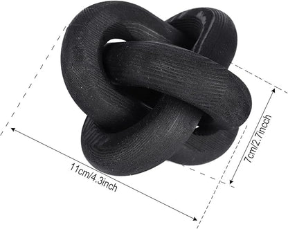 3-Link Wood Chain Link Decor, Coffee Bar Table Decor, Farmhouse Wood Chain Knot Boho Hand Carved Decorative Wood Link Chain for Entryway Dinning Table Bookshelf Tiered Tray Home Decor (Black)