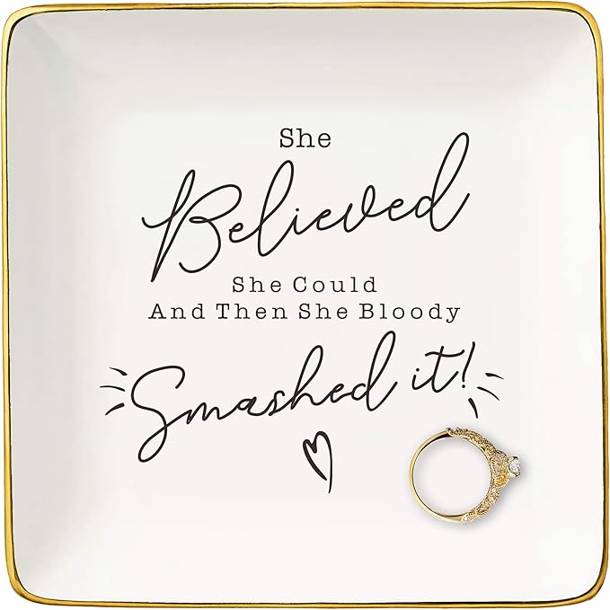 NZY Inspirational Quotes Gift-Christmas Gift-Congratulation Affirmation Reminder Present-Positive Motivational Encouragement Present,She Believed She Could-Jewelry Tray Trinket Holder Ring Dish