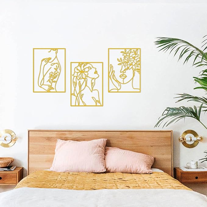 KOYILTD 3 Pcs Minimalist Gold Wall Decor Female Body Minimalist Line Wall Art Modern Aesthetic Home Decoration Abstract Wall Art for Home Living Room Bedroom Bathroom (Charming, Gold, Large)