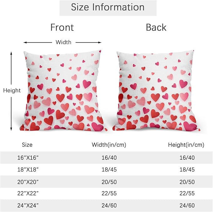 Valentines Day Pillow Covers 18x18 Set of 2 Red Pink Heart Throw Pillow Covers Love Pillowcase Linen Decoration Farmhouse Holiday Cozy Soft Cushion Case Couch for Indoor Outdoor Home Decor