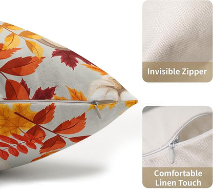 Pumpkin Fall Lumbar Pillow Covers 12x20 Set of 2 Orange Beige Autumn Thanksgiving Pillow Cases Maple Leaf Outdoor Decorative Holiday Cushion Cover Rustic Decoration Farmhouse Home Sofa Couch Bed Decor